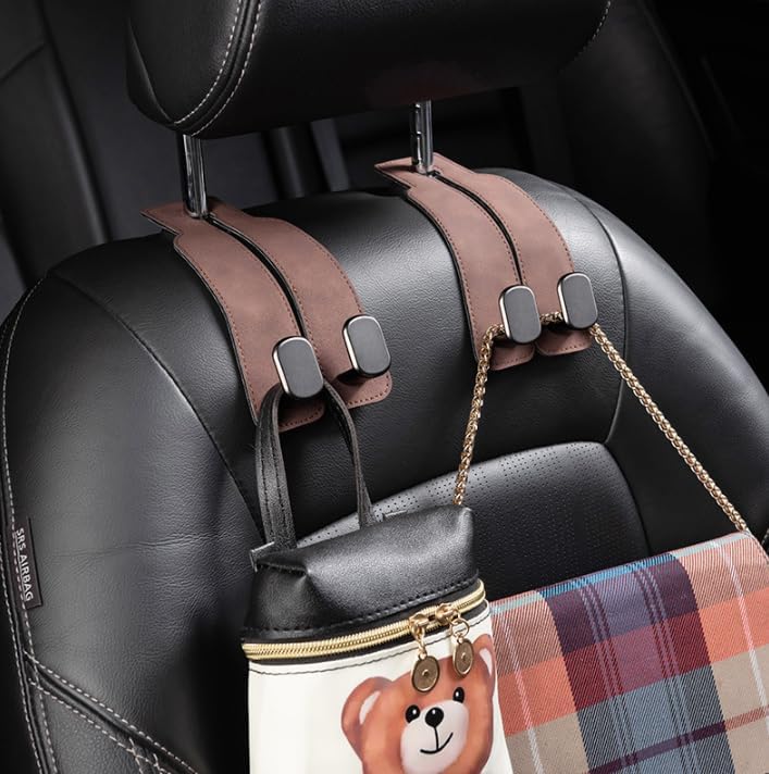 2-in-1 Premium Leather Car Headrest Hanger with Metal Hooks (1 Pair) - Image 6